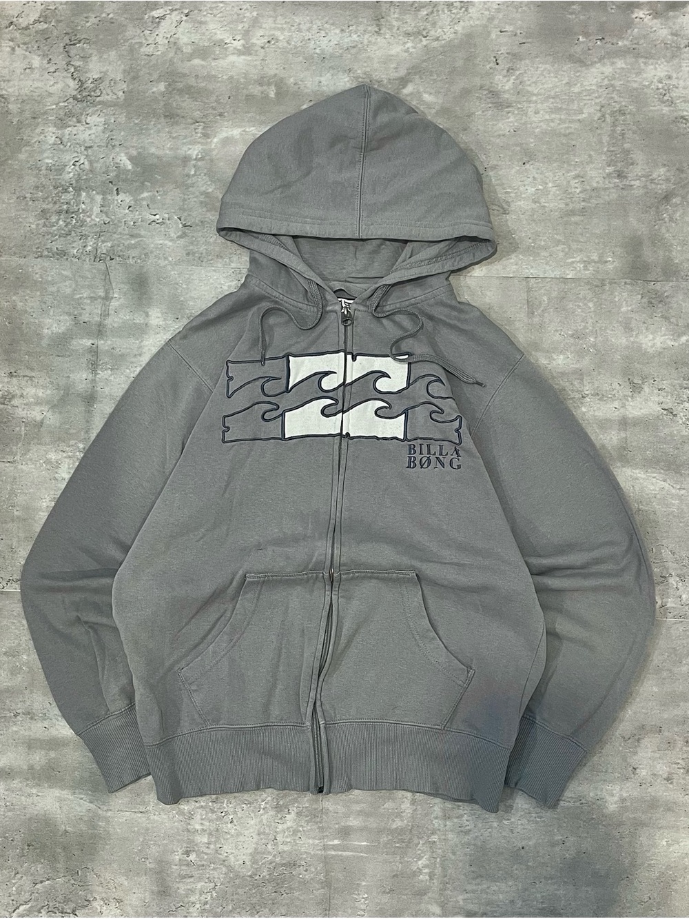 Billabong Zip Up Hoodie Gray Wave Logo Surf Skate Mens Medium